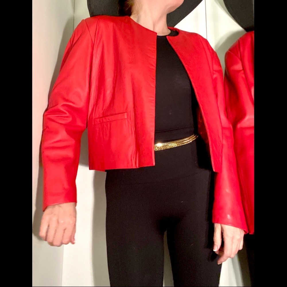 VINTAGE Red Leather Coat - Sz = M